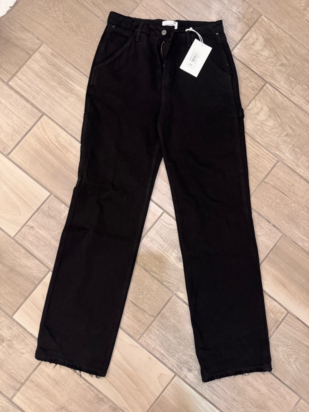 Frame Black Cargo Jeans with Raw Hem